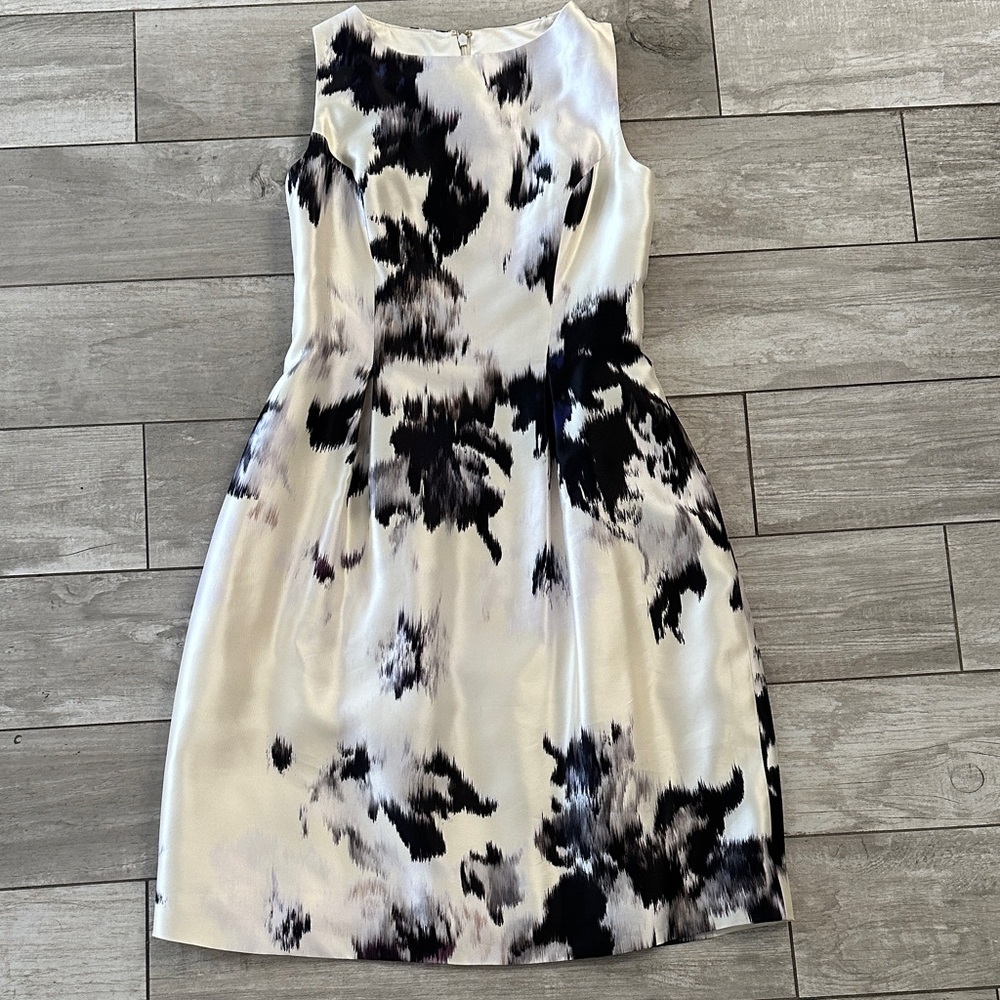 Lela Rose Black and White Abstract Print Midi Dress